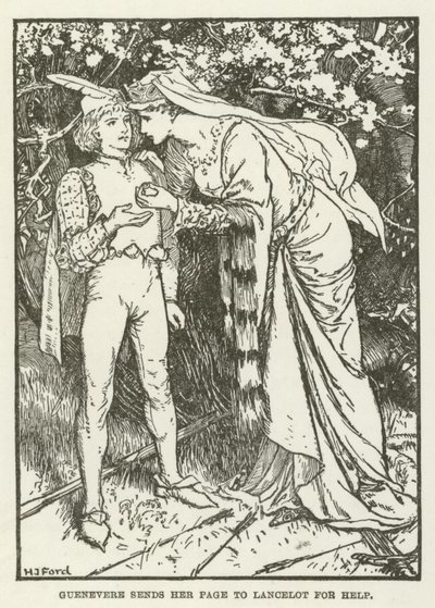 Guenevere envía a su paje a Lancelot en busca de ayuda de Henry Justice Ford